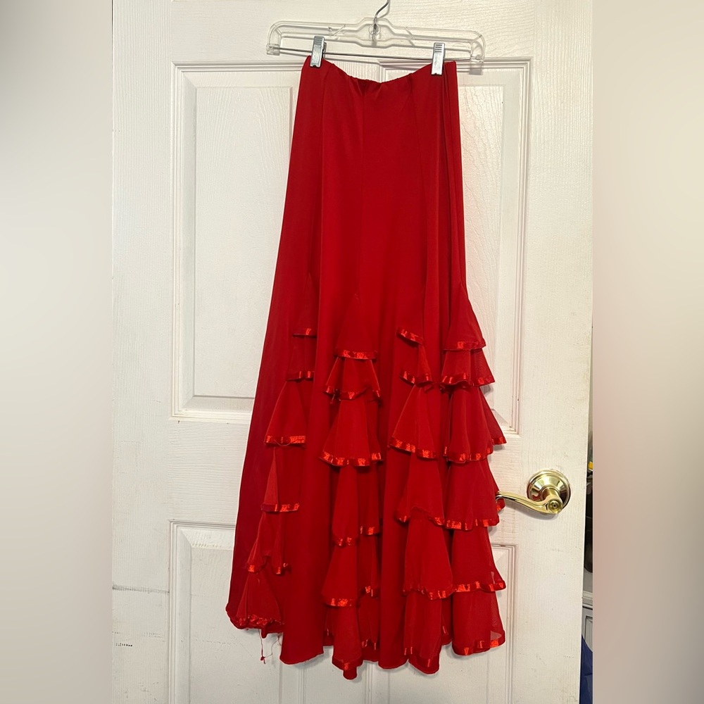 Red Ruffled Ballroom Skirt